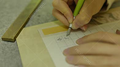 Close shot of Chinese Calligraphy writing