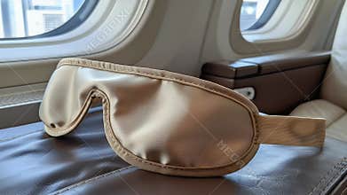 Luxury Beige Sleep Mask on Airplane Seat for Restful Travel