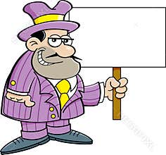 Cartoon criminal holding a sign