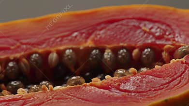 Vibrant Papaya: Close-Up Macro of Ripe Fruit, Seeds, and Texture