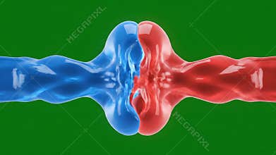 Dynamic Clash of Colors: Blue and Red Liquid Forms