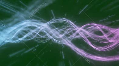 Ethereal Blue and Pink Light Waves Twisting and Flowing Through Dark Space