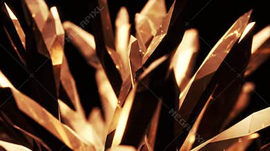 Majestic Golden Crystalline Structures Emerge and Rotate in a Dark, Abstract Space