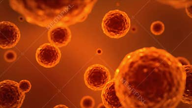 Microscopic Orange Cells Floating in Fluid - Science Visualization