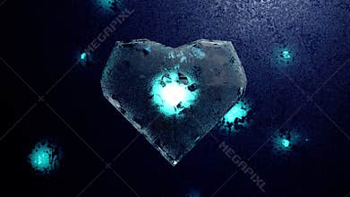A rotating heart shape made of solid ice.