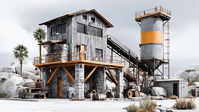 Rustic Desert Quarry and Industrial Silo: Awe-Inspiring Landscape
