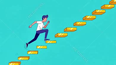 man climbing golden steps, career advancement concept