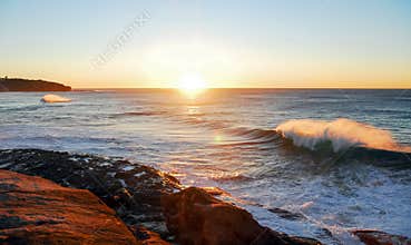 Coastline wave sunrise