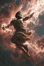 A Sculpted God\'s Fury: Zeus Ascending Amidst a Celestial Lightning Storm