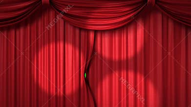 Opening red curtain with spotlights