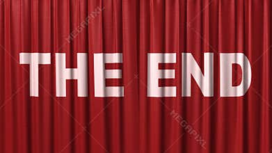 Closing red curtain with title