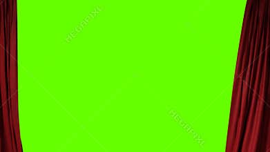 Opening red theatrical curtain with spotlight