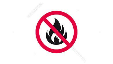 Animation of Fire is prohibited Sign on white Screen in 4k