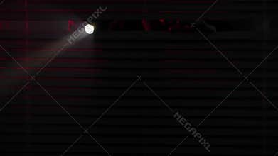 robbery and crime, a man with a flashlight in his hands illuminates the room through blinds