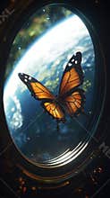 A breathtaking butterfly perches gracefully against a cosmic backdrop. Nature meets the universe in this enchanting