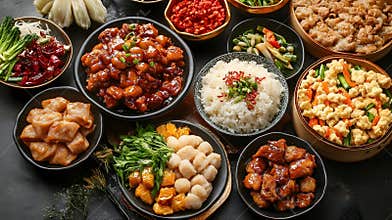Generative AI Authentic Chinese Cuisine with Diverse Traditional Dishes on Display business concept.