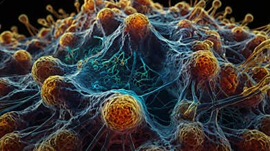 3D-Rendered Confocal Microscopy Image of ER-Golgi Interactions Showing Vesicle Transport