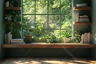 Light and airy home office background for online meetings.