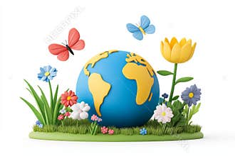 An Earth Day backdrop with flowers and a butterfly, symbolizing World Environment Day, generated by AI