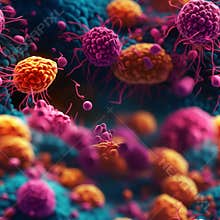 Vibrant 3d visualization of exosomes interacting with skin cells in dynamic cellular environment