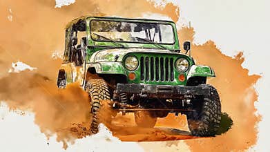 Off-road vehicle driving through mud in an adventurous outdoor setting