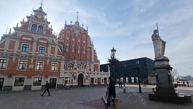 Riga, Sunny day, town hall square and house of blackheads.