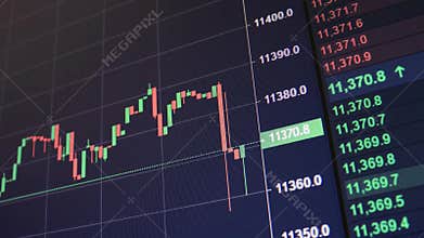 Footage of rapid change of stock market with Exchange and bid, offer, volume on screen display