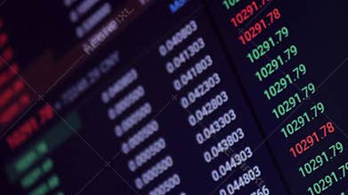 Rapid change of stock market with Exchange and bid, offer, volume on screen display