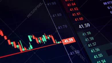 Rapid change of stock market with Exchange and bid, offer, volume on screen display