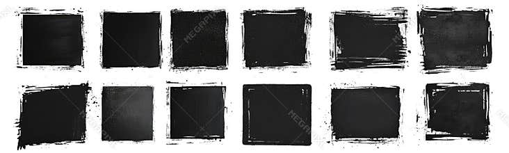 Set of Grunge-Style Square Frames: Empty Black Boxes with Hand-Drawn Elements