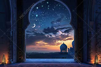 Beautiful greeting card with holiday composition for happy celebrate Ramadan, abstract vivid composition consists of