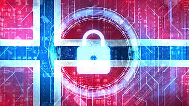 Norwegian Flag with Central Padlock Symbol and Digital Interface Illustrating National Cybersecurity,