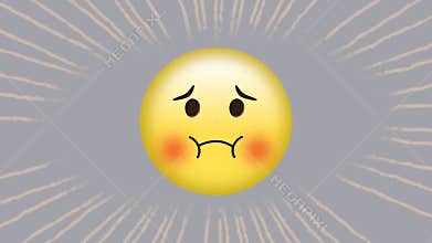 Sad face emoji with blushing cheeks and radiating lines animation