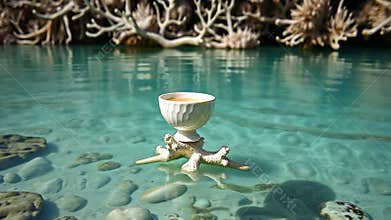 Golden trophy submerged in crystal clear water, symbol of victory stock footage Generative AI