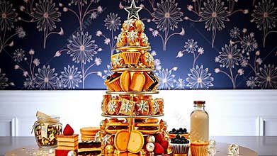 Christmas tree made of sweets, holiday treats and festive spirit stock footage Generative AI