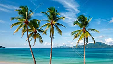 Palm trees on tropical beach, island vacation and summer getaway stock footage Generative AI