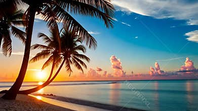 Sunset over ocean horizon, peaceful seascape and nature beauty stock footage Generative AI