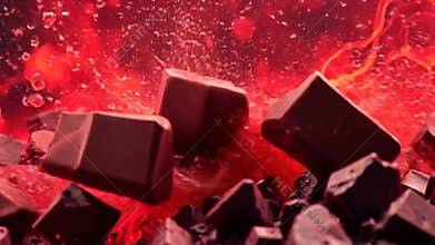 Dark chocolate cubes, sweet dessert and cocoa indulgence stock footage Generative AI