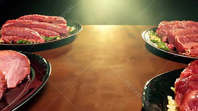 A plate of meat with the word \"halal\" written above it. The meat is arranged in