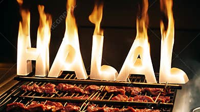 A grill with a large amount of meat on it. The meat is being cooked and the