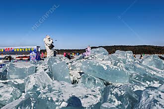 Changchun, China: China\'s Jingyuetan Blue Ice Area has become a great place for tourists to enjoy winter romance