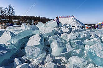 Changchun, China: China\'s Jingyuetan Blue Ice Area has become a great place for tourists to enjoy winter romance