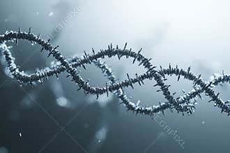 Barbed wire forms a dna double helix, symbolizing genetic manipulation and bioethics concerns