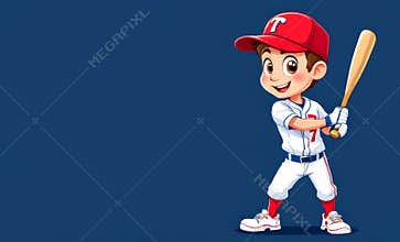 Cartoon boy is holding a baseball bat