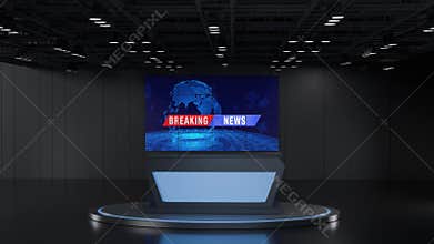 3D Virtual TV Studio News, Backdrop For TV Shows .TV On Wall.3D Virtual News Studio Background