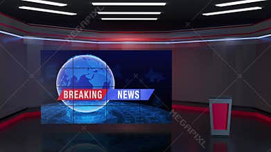 3D Virtual TV Studio News, Backdrop For TV Shows .TV On Wall.3D Virtual News Studio Background