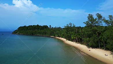 Lonely beach with Jungle forest on Koh Rong. Great aerial view flight drone