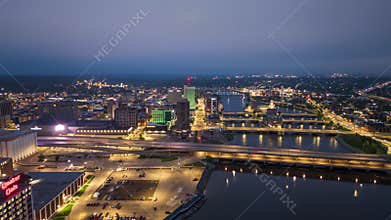 Cedar Rapids, Iowa, USA Downtown City Skyline