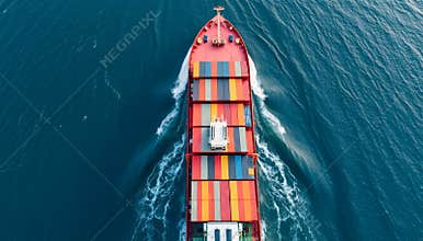 aerial view of a cargo ship transporting colorful containers across the ocean