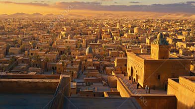 Golden Sunset over a Desert City